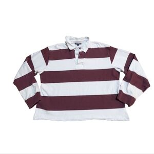 Sport-Tek Classic 2XL Sleeve Rugby Polo Maroon Red White Stripe Preppy